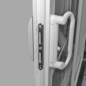 Feed the lock post through the center hole. 8. Arrange escutcheon plate on the interior with latch lever notch facing the stationary panel (FIG- URE 10). 9.