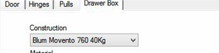 In the Materials tab, you can choose any of the Drawer Box or Roll Out schedules you have set up for other drawers as long