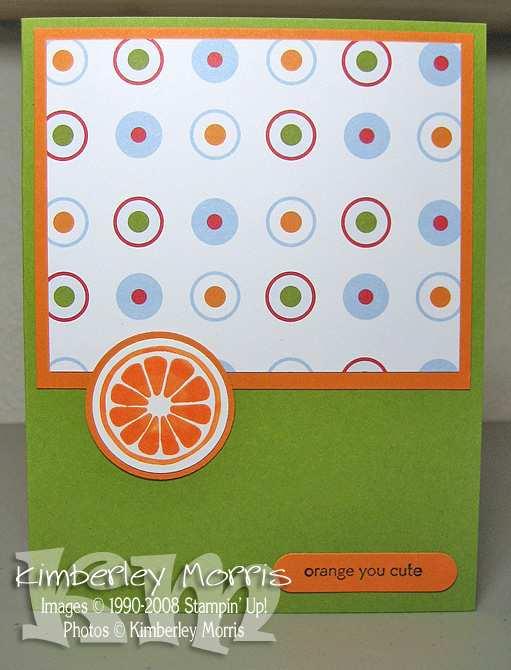 ORANGE CARD (make two) Tart & Tangy set (orange) One Smart Cookie set ("orange you cute") Old Olive card stock Pumpkin Pie card stock Whisper White card stock Summer Picnic Designer Series Paper Only