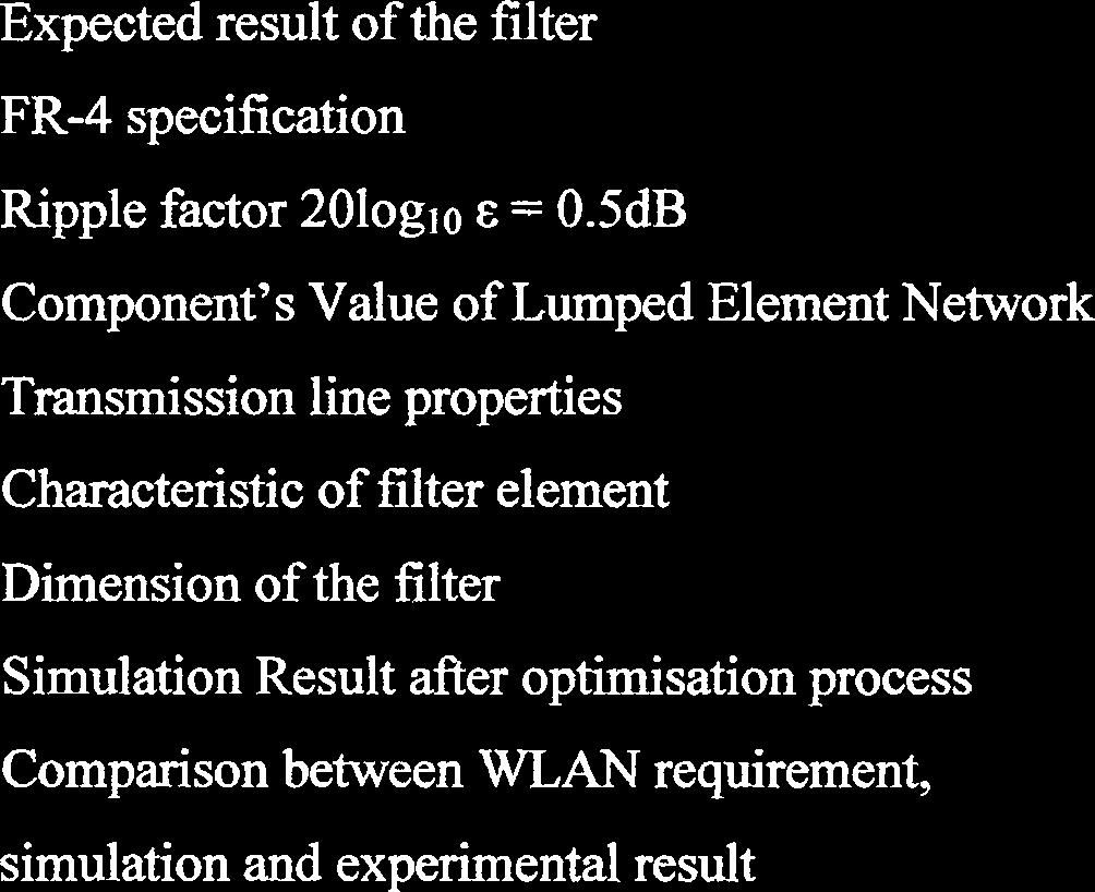 LIST OF TABLES NO. TITLE PAGE 1.1 Expected result of the filter FR-4 specification Ripple factor 2010glo E = 0.