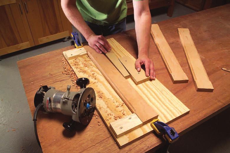 Make the pilasters using a 3/8-in. cove bit and simple jig that guides your router bit at the beginning and end of each cut (Photo 7).