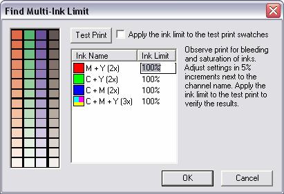 10. Open the Find Multi-Ink Limit dialog by pressing the Find Multi-Ink Limit button.