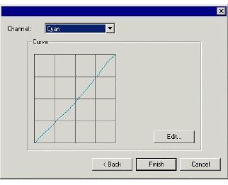 The created linearization profile uses a straight linear 45 o degrees curve for all the separations and will not influence the print shades. c. Open the linearization curve by pressing the Edit button.