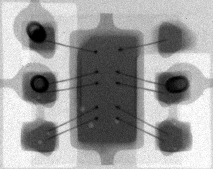 Figure 4: X-ray image showing voiding caused by normal process variation during reflow. There are also several forms of micro-voiding, namely planar micro voids and Kirkendall voids.