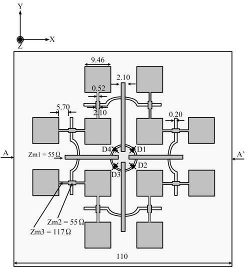 Progress In Electromagnetics Research C, Vol. 30, 2012 73 (a) (b) (c) Figure 5. Structure of the proposed array antenna (unit in mm). (a) Obverse side. (b) Reverse side. (c) Cross section (A A ).