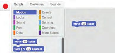 The exercises 4 Make the sprite move. Step 1: Go back to the main scripts panel and select the motion category.