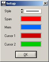 Menus Menus (contd.) Colors This submenu configures: the style of the waveform: the color of the waveform on the graph the color of the cursors.