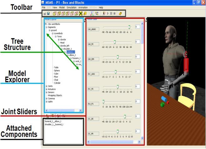 virtual environments, MSMS allows the users to quickly combine existing models of the limbs and the task environments.