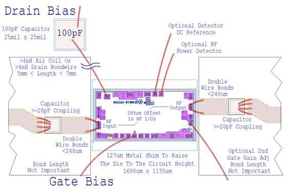 1mil) 30GHz bonding diagram 40MHz - 30GHz bonding diagram Pick-up and Chip Handling: This MMIC has exposed air