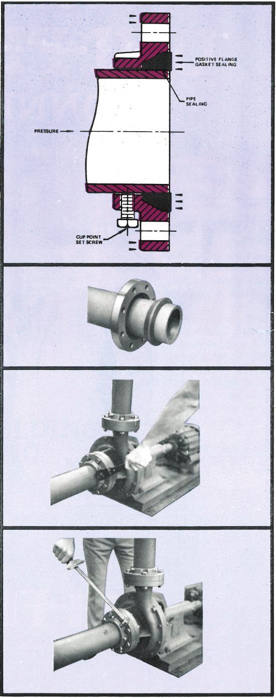The Redi-Flange Method Redi-Flange is a method of joining valves, fi ttings and equipment with integral fl anged ends to plain-ended pipe, with all the advantages of welded, grooved and screwed