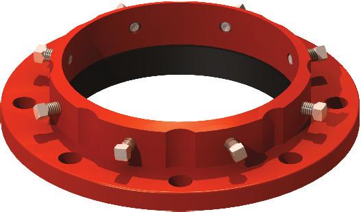 There is an allowance of 1/2 between pipe and mating flange, which allows for a lower degree of accuracy than would be necessary with rigid flanged systems.