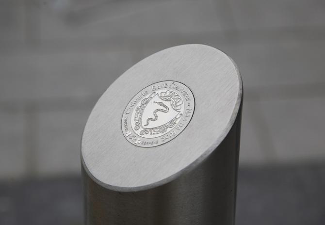 description Brushed 316 grade stainless steel bollard with sloped top.