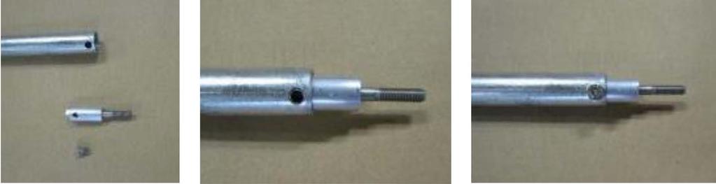 f) Assembly of ground tube: Stick hexagon screw DIN 931, M8 x 90 through bush of aluminium tube (see picture bottom