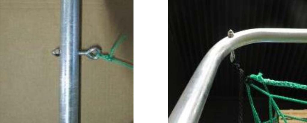 Stick net holders in the net hook rail and fix them with a 90 degrees rotation. Use a thin screw driver if necessary (please avoid damages at the goal).