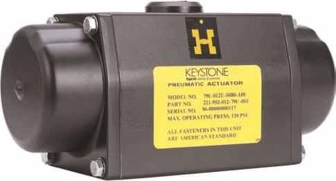 lso available for Keystone Direct Mounting... Keystone 79U Pneumatic ctuators Rack and Pinion actuator available both double acting and spring return. Torques to 18,100 lb. in.