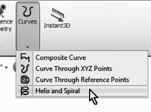 Exit the sketch when done. Step 2-In the Features tab select Curves, Helix and Spiral from the drop-down menu.
