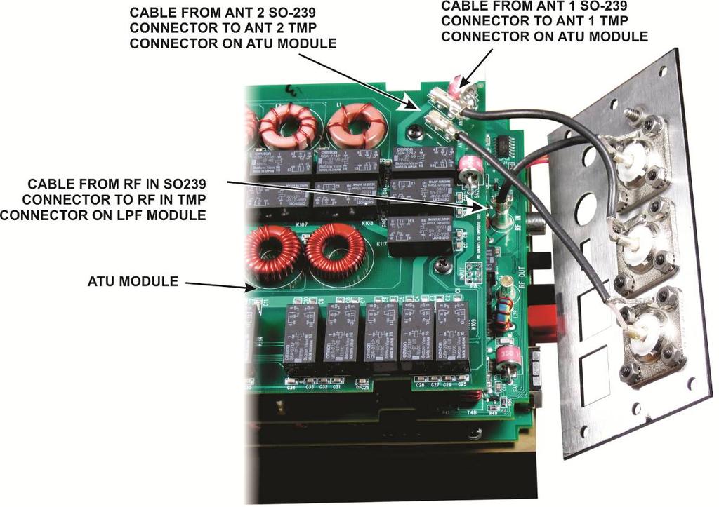 After removing the bottom U-cover, be sure you have not dislodged any of the TMP connectors on the cables leading to the rear panel connectors as shown below.