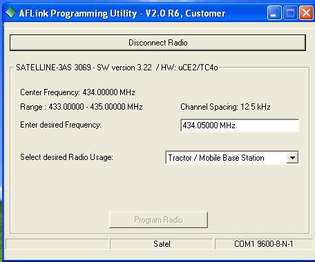 Figure 15 - Satel radio detected One can see that the title in the frame under the Detect Radio button is showing the radio type (Satelline 3AS in this case), Firmware version, Hw information.