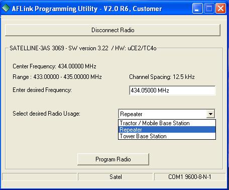 Figure 16 - Satel AFLink usage choices In terms radio usage, Figure 16 shows the possible options which are: Tractor / Mobile Base Station This setting is to be used if the AFLink is going to be put