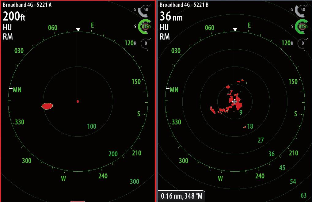 Broadband Radar Superior short-range target discrimination clearly shows docks, boats and moored vessels.