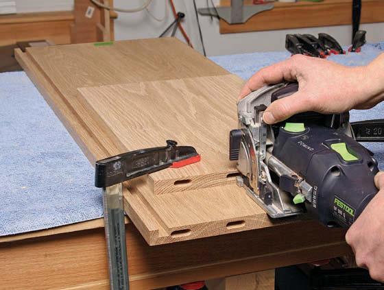 Be sure to work from the same end of the cabinet and the same face of the divider to maintain consistent placement. Drawer pocket joinery. First, cut the mortises in the edge of the pocket top.