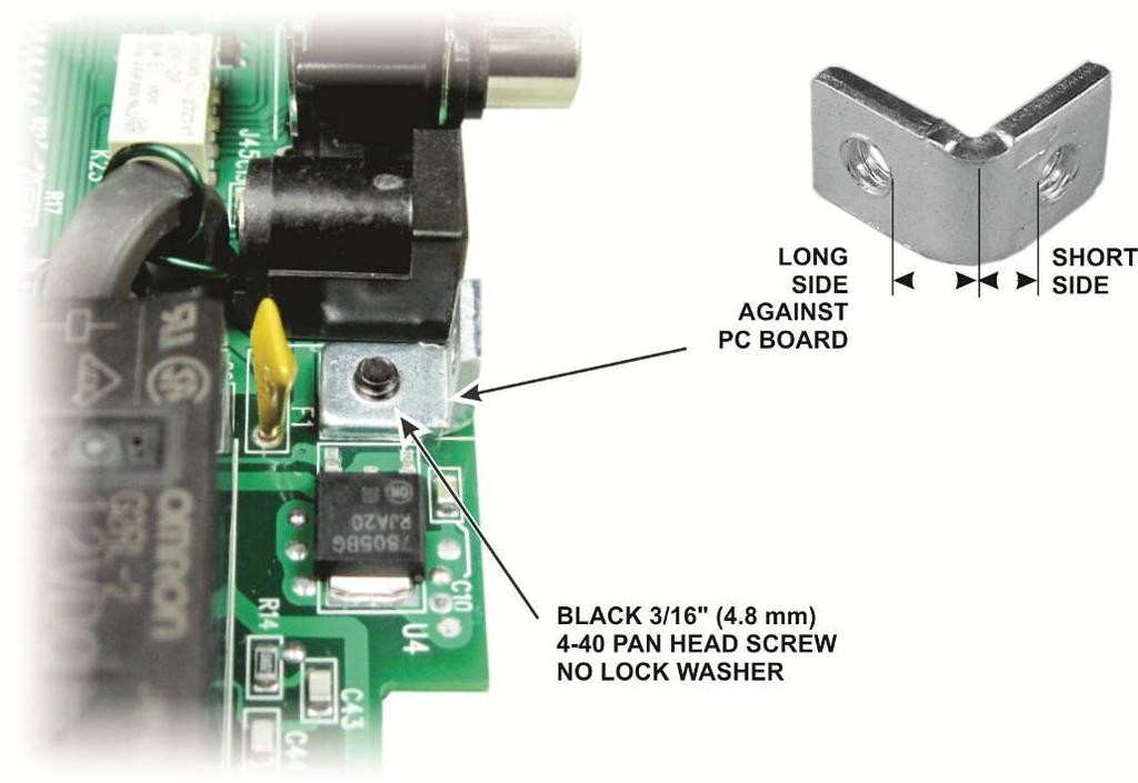 Be sure the long side is against the pc board as shown. Figure 11. Installing the Angle Bracket. Locate the bottom cover.