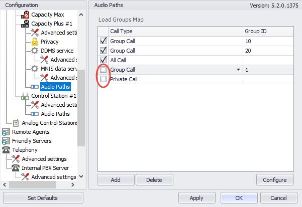 5.1.1 Settings for CP and LCP systems In the Configuration pane, under the corresponding Control Station, select Audio Paths.