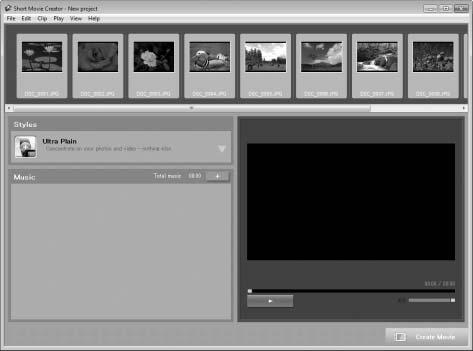 Creating Short Movies Use the supplied Short Movie Creator software to create movies combining photographs with Motion Snapshots, movies, and music. 1 Transfer pictures.
