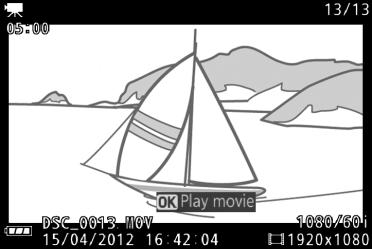 Viewing Movies Movies are indicated by a 1 icon in full-frame playback (0 30). Press J to start playback.