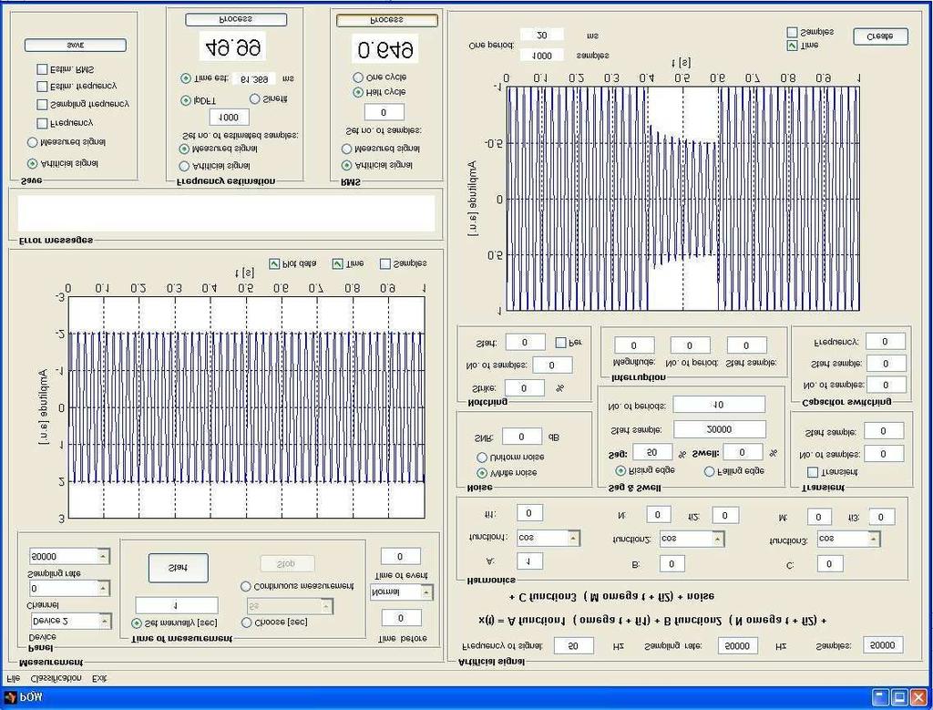 Figure 3: GUI window for measurement and simulation of PQ disturbances and simulated signals with the estimated parameters can be saved on the PC hard drive. 3.3 Detection and classification of PQ disturbances Both measured and simulated PQ disturbances are classified to the appropriate class according to the IEEE standard.