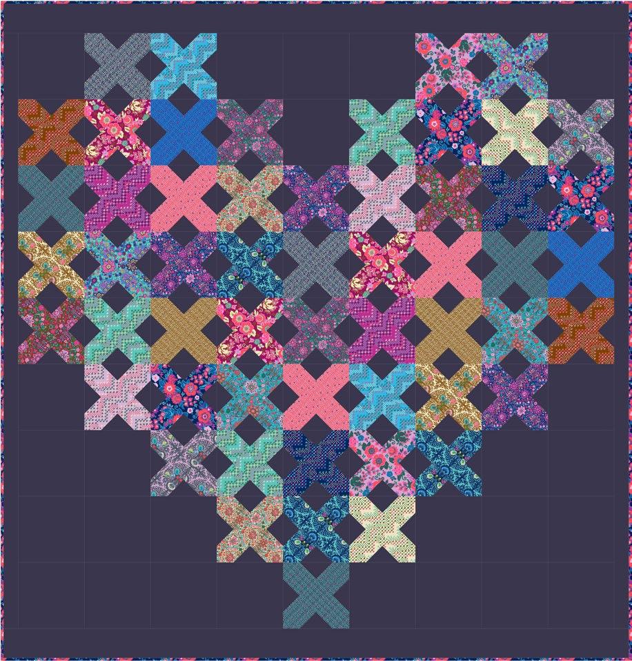 Featuring Soul Mate, by Amy Butler This colorful heart says I Love You in sew many colors! It looks like giant cross stitches on the dark background. Surprise it s pieced.