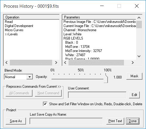 Process History The Process History window is used to track image processing operations that have been applied to an image.
