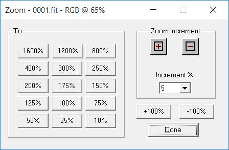Zoom The Zoom commands changes the display of an image to the percentage that you select and also sets the zoom increment value that is used by the Zoom In and Zoom Out commands.