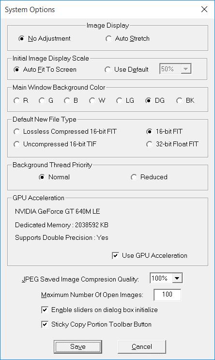 System Options The System Options commands control the behavior of ImagesPlus when an image or operator dialog box is opened.