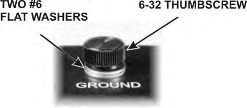 Thread the 6-32 thumbscrew into the ground terminal position near the center of the rear panel as shown in Figure 27. Use two #6 flat washers between the thumbscrew and the back panel as shown.