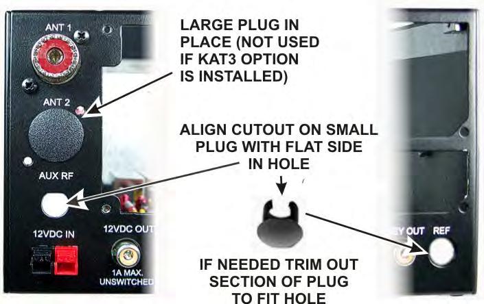 If you installed the KANT3 board, the hole for the ANT2 jack is not used. Insert the larger of the hole plugs in the opening until it clicks in place (see Figure 30).
