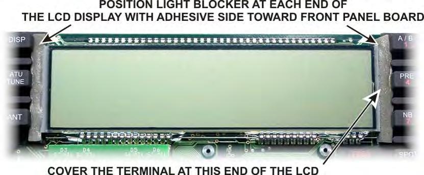 Install the two soft foam light blockers at the ends of the LCD display as shown in Figure 39.