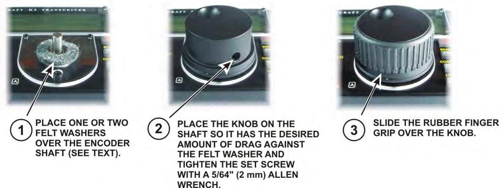 These knobs are all the same size and are held in place by a friction spring as shown in Figure 49. Align the flat in the knob with the flat on each shaft before pressing each knob in place.