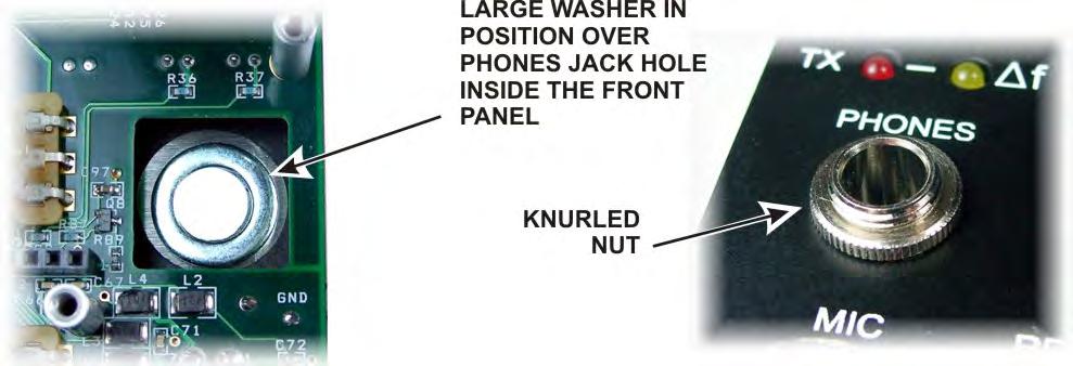 Screw the knurled nut onto the threaded shaft of the PHONES jack where it exits the front panel (see Figure 60). Screw it only finger tight. Do not use pliers.