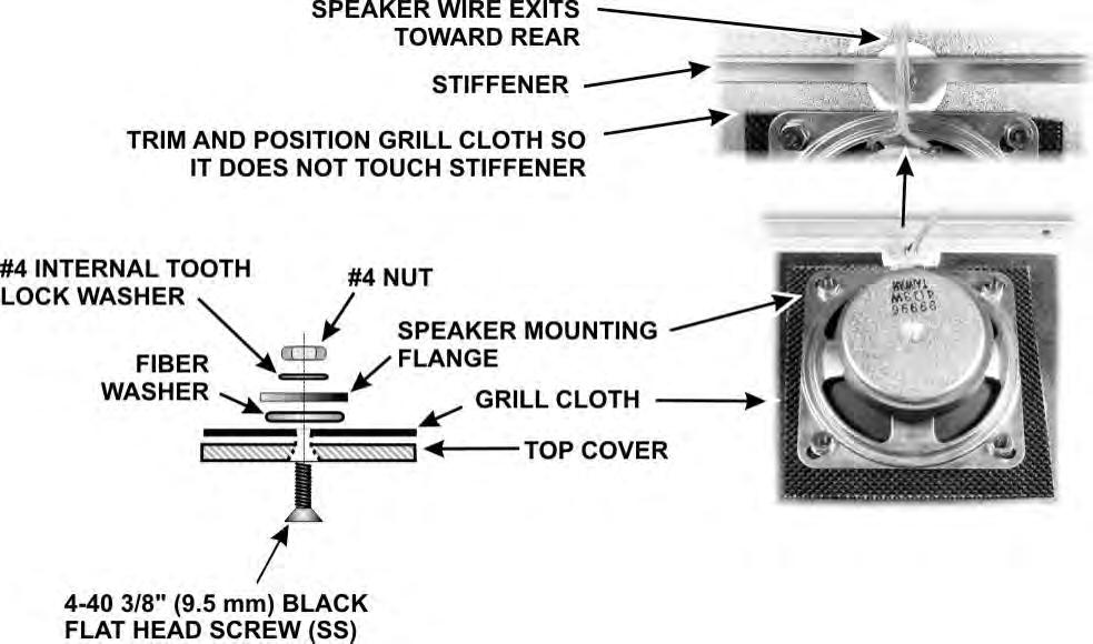 Mount the speaker using the hardware shown in Figure 78. A suggested procedure for doing this is as follows: Find a book or other flat-smooth surface that is about the size of the top cover.