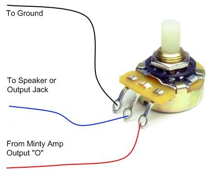 This is how you should connect a volume control, should you want to. We recommend using a potentiometer with a value of around 2K ohms.