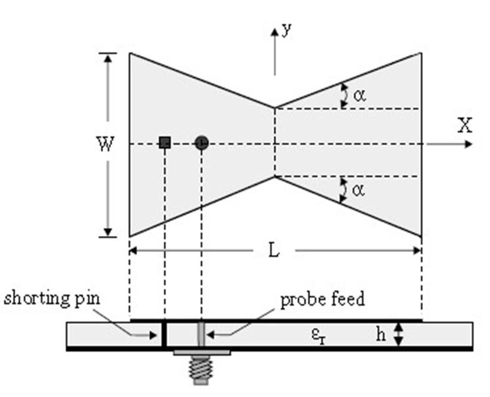 2.2.4 With a Bow-Tie Patch The case of a shorted bow-tie microstrip antenna for compact dual-frequency operation has been studied.