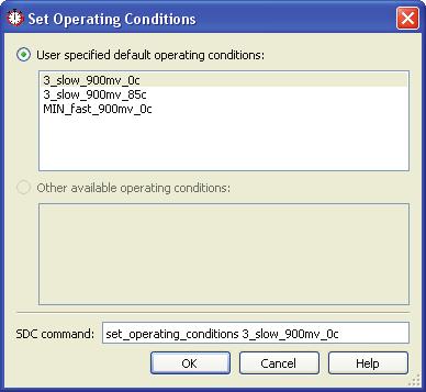 Figure 2 shows the Timing Analyzer dialog box for a commercial-grade Stratix IV FPGA. The Operating Condition dialog box is used to specify a specific corner for timing analysis. Figure 2.