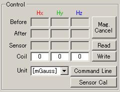 4.4.2 Control Area Allows setting for geomagnetism cancelling or creation of magnetic vectors. Clicking the Command Line button opens the Command Line Control window, allowing text based control. Fig.