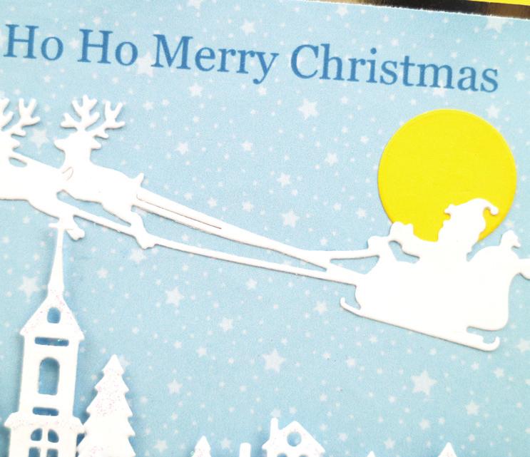 Christmas Eve cardstock to create a 14cm square Cut a 15cm square from yellow cardstock and mat onto the front of the Cut a 13cm square from silver cardstock and mat onto the print a backing paper