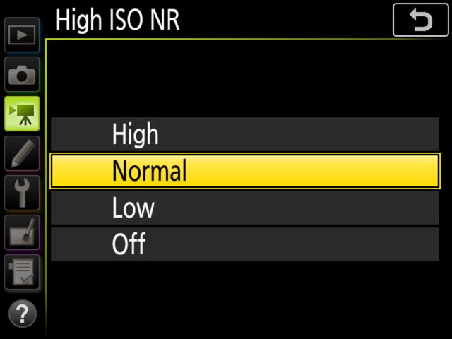 Picture Quality, Continued High ISO Noise Reduction Selecting an option other than Off for High ISO NR in the movie shooting menu reduces noise (randomly-spaced bright pixels), particularly in movies