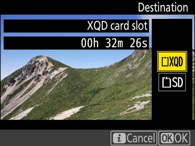 Storage Choose a memory card and format for movie recording. Destination To choose the slot used for movie recording when two memory cards are inserted: 1 Select Destination in the i-button menu.