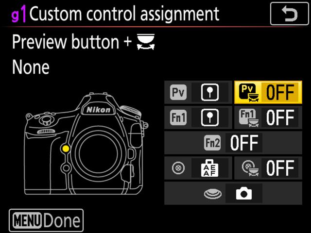 Controls and Displays, Continued Press + y Options marked with y icons are used to choose the function performed by pressing the control and rotating a command dial.