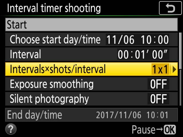 Time-Lapse Movie Techniques, Continued Intvl shots/interval: Choose the number of intervals and the number of shots per interval.