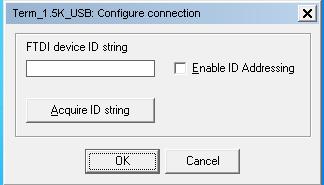 A dialog window will pop up: Press the Acquire ID string key, marked in the picture above, in order to start the ID string characters acquisition process across the USB data-link.